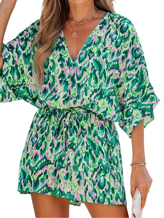 Cupshe Other - Cupshe Green & Pink Abstract Print Women's Swim Cover-Up Dress